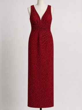 JS Collections Red Beaded Column Gown Sleeveless Formal Dress Size 6